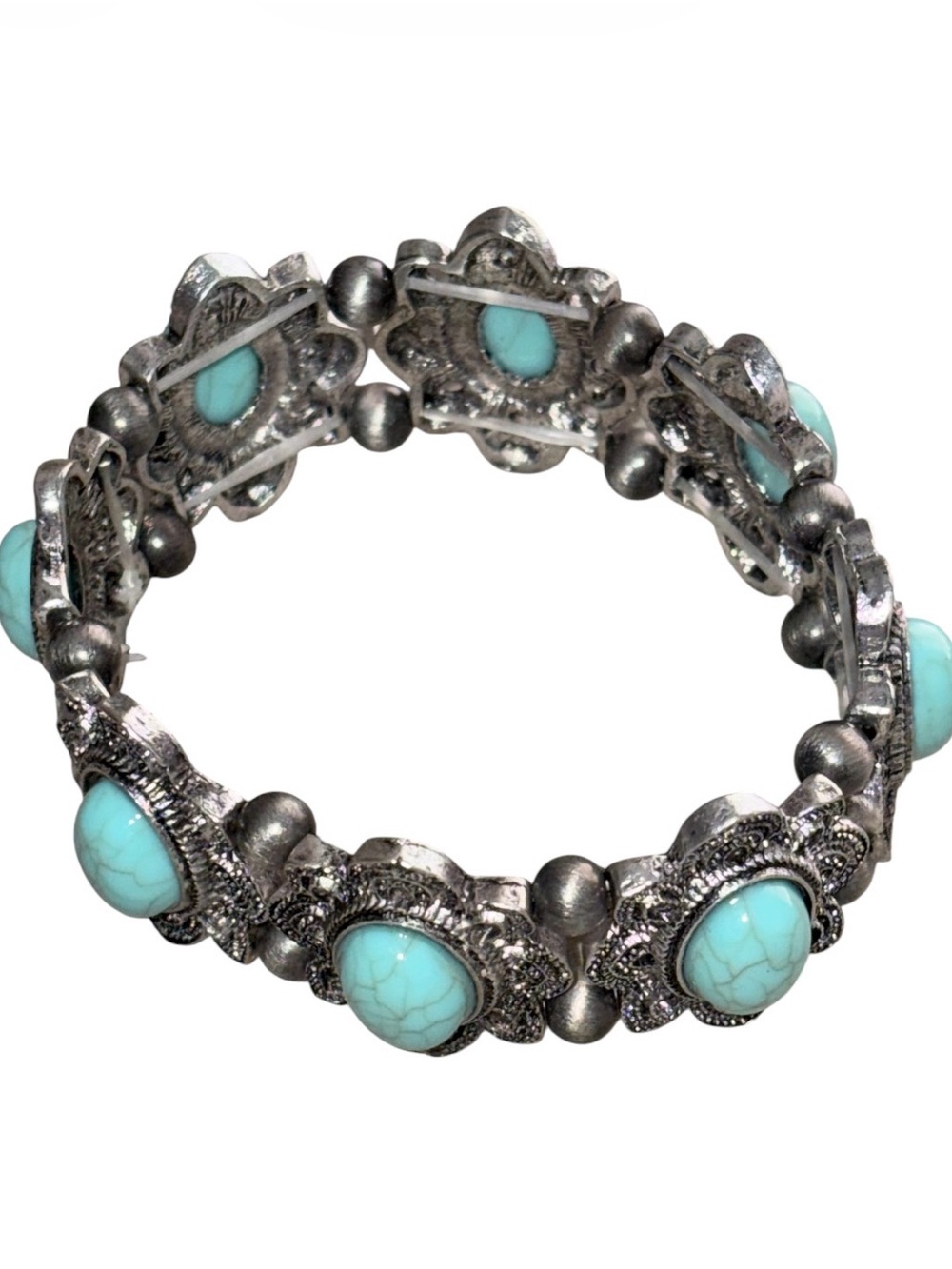 Boho Hippie Faux Turquoise Filigree Stretch Bracelet
